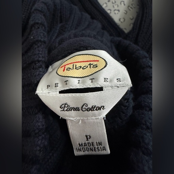 Talbots Pima Cotton Ribbed Mock Neck Petite S Blue Sweater Cardigan - Picture 3 of 6